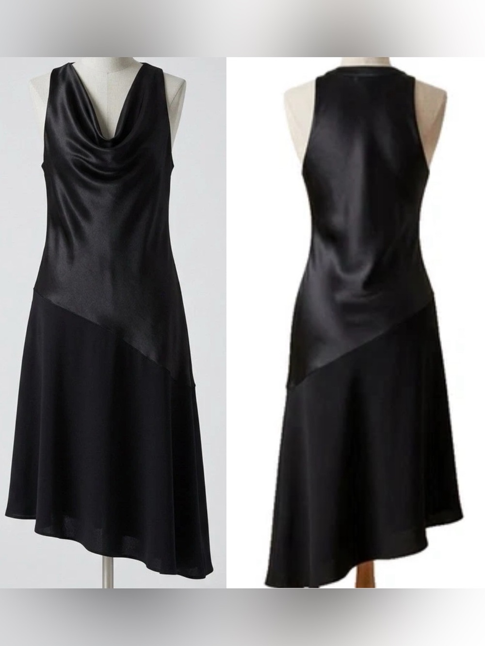 Jones New York Vintage 90s Black Satin-Panel Halter Asymmetrical Midi Dress 16